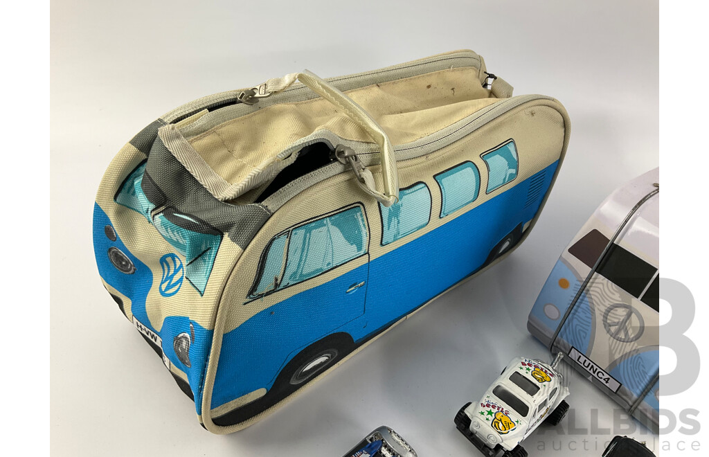 Collection of Volkswagen Items Including Diecast Vehicles, Tin Box, Bag and More