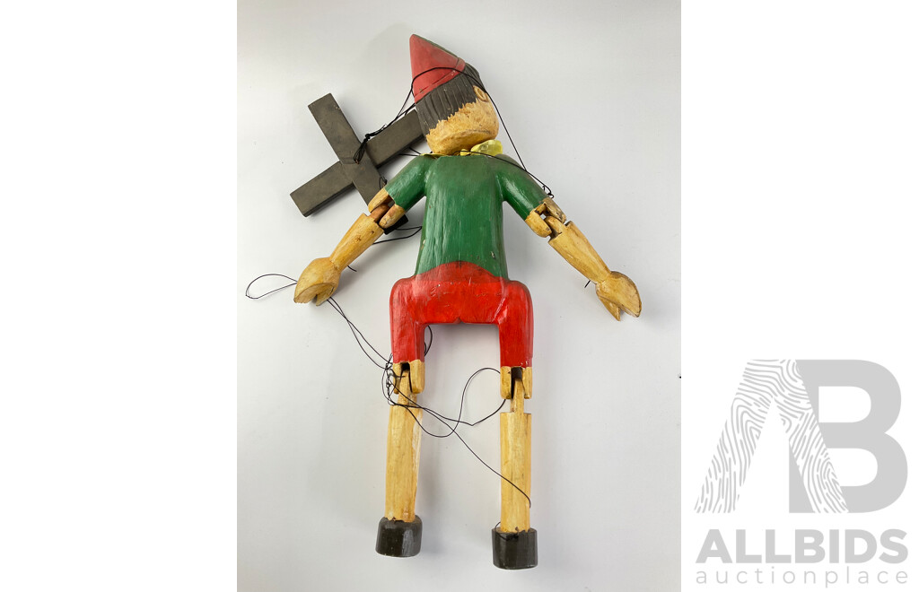 Two Vintage Timber Puppets Including Pinocchio Style