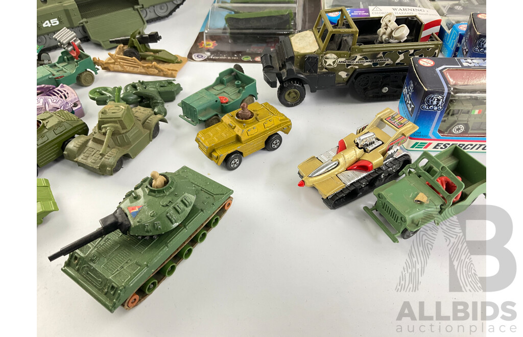 Collection of Boxed and Loose Military Vehicles Including Matchbox and Hot Wheels