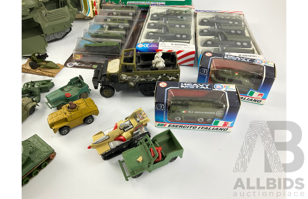 Collection of Boxed and Loose Military Vehicles Including Matchbox and Hot Wheels