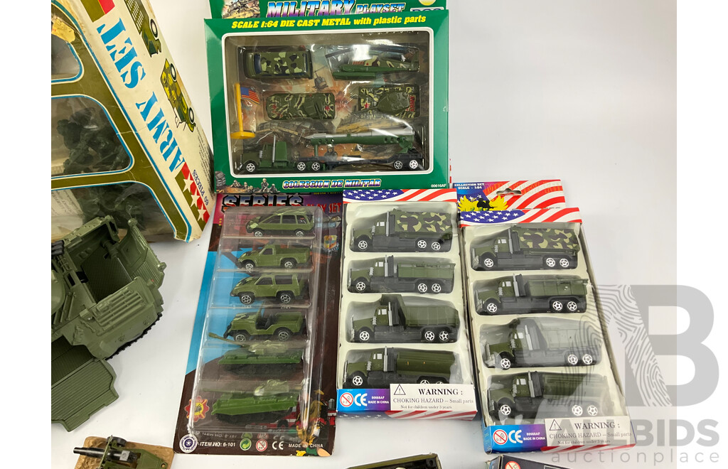 Collection of Boxed and Loose Military Vehicles Including Matchbox and Hot Wheels