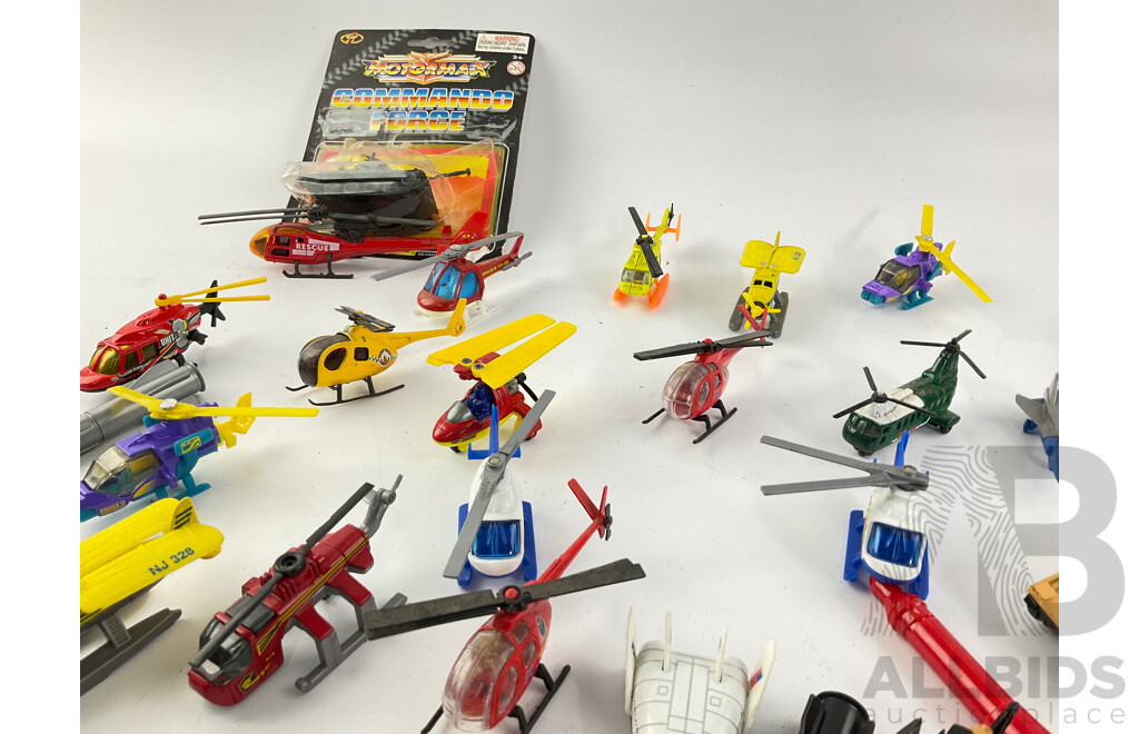 Collection of Diecast and Plastic Helicopters, Aircraft and Military Vehicles Including Matchbox