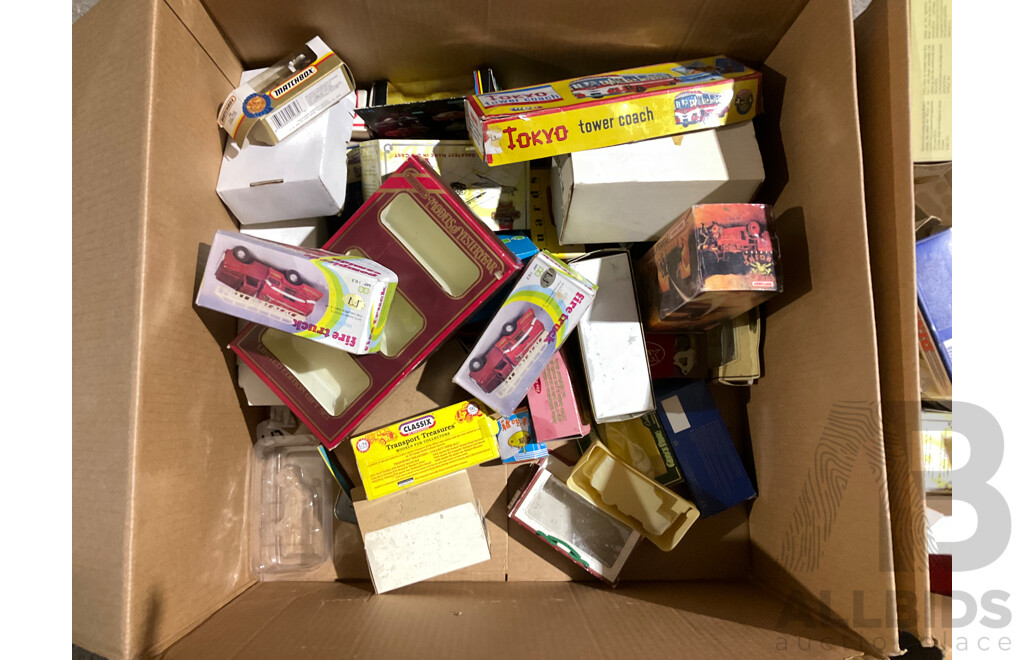 Large Collection of Diecast Vehicle Boxes Including Matchbox Modelss of Yesteryear, Dinky and More