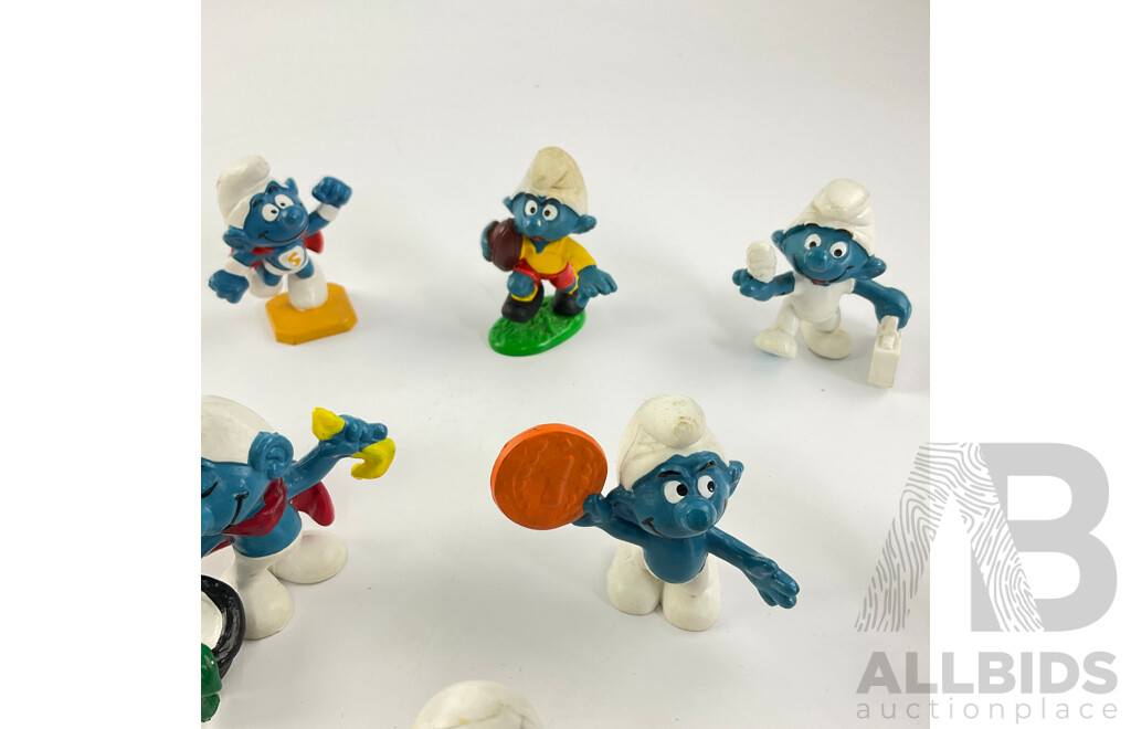 Vintage Peyo Schleich Smurfs Including Papa Smurf Conductor, Smurffette on Rollerskates, Baby Smurf and More