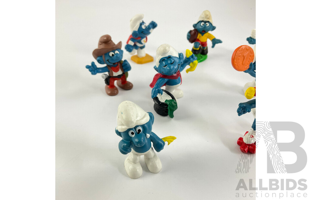 Vintage Peyo Schleich Smurfs Including Papa Smurf Conductor, Smurffette on Rollerskates, Baby Smurf and More