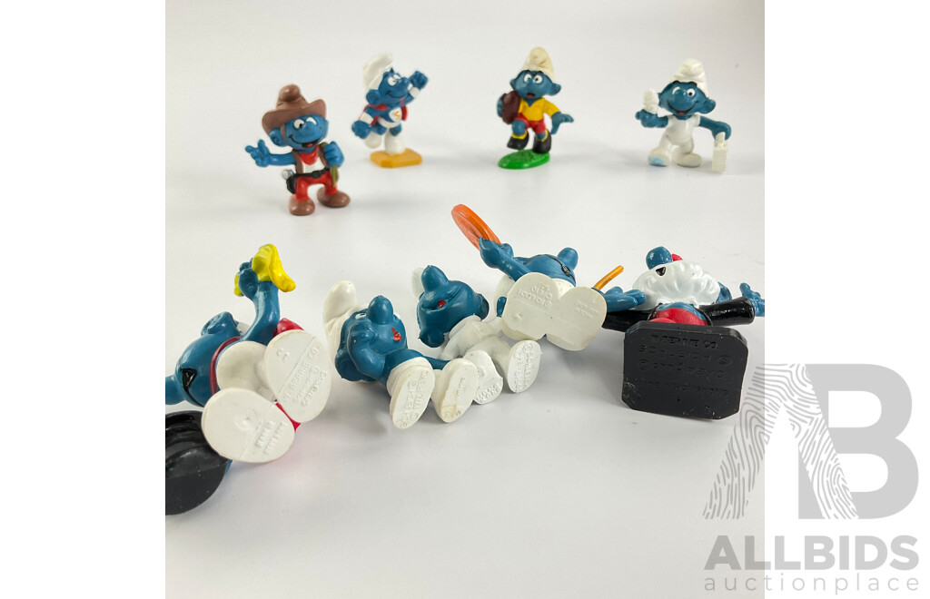 Vintage Peyo Schleich Smurfs Including Papa Smurf Conductor, Smurffette on Rollerskates, Baby Smurf and More