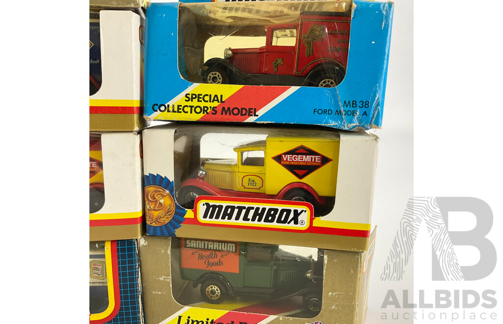 Collection of Vintage Matchbox Company Vehicles Including Australian Collectors Models and Gold Series