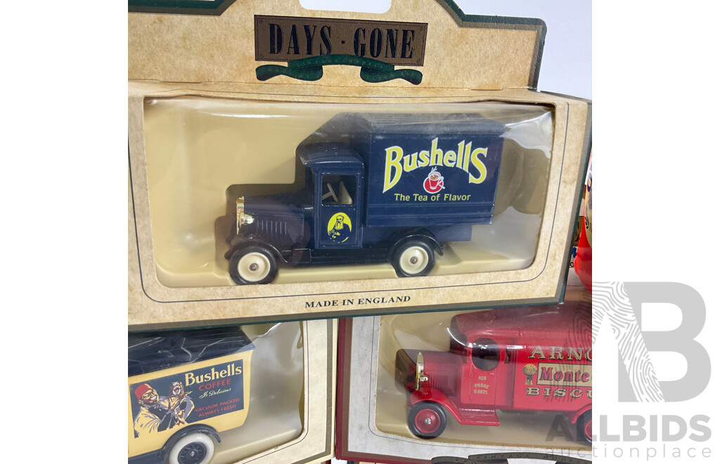 Collection of Vintage Days Gone Company Vehicles Including 1934 Chev Van, 1937 Scammel Six Wheeler, 1926 Dennis Delivery Van and More