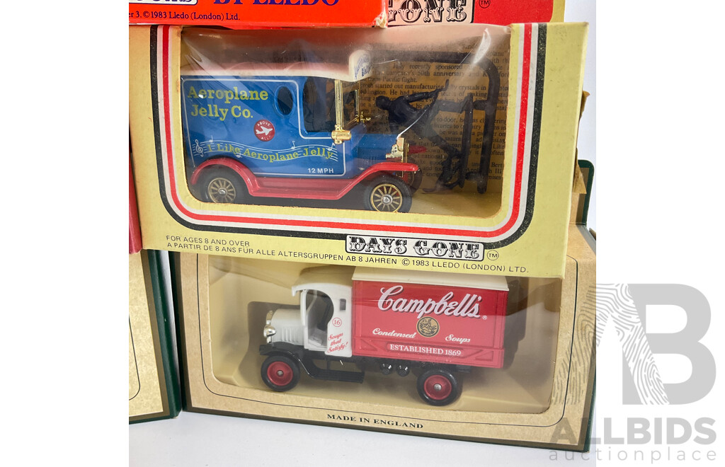 Collection of Vintage Days Gone Company Vehicles Including 1934 Chev Van, 1937 Scammel Six Wheeler, 1926 Dennis Delivery Van and More