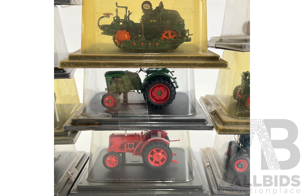 Collection of Cased Diecast Tractors Including Fordson, Massey-Harris, Fiat and More