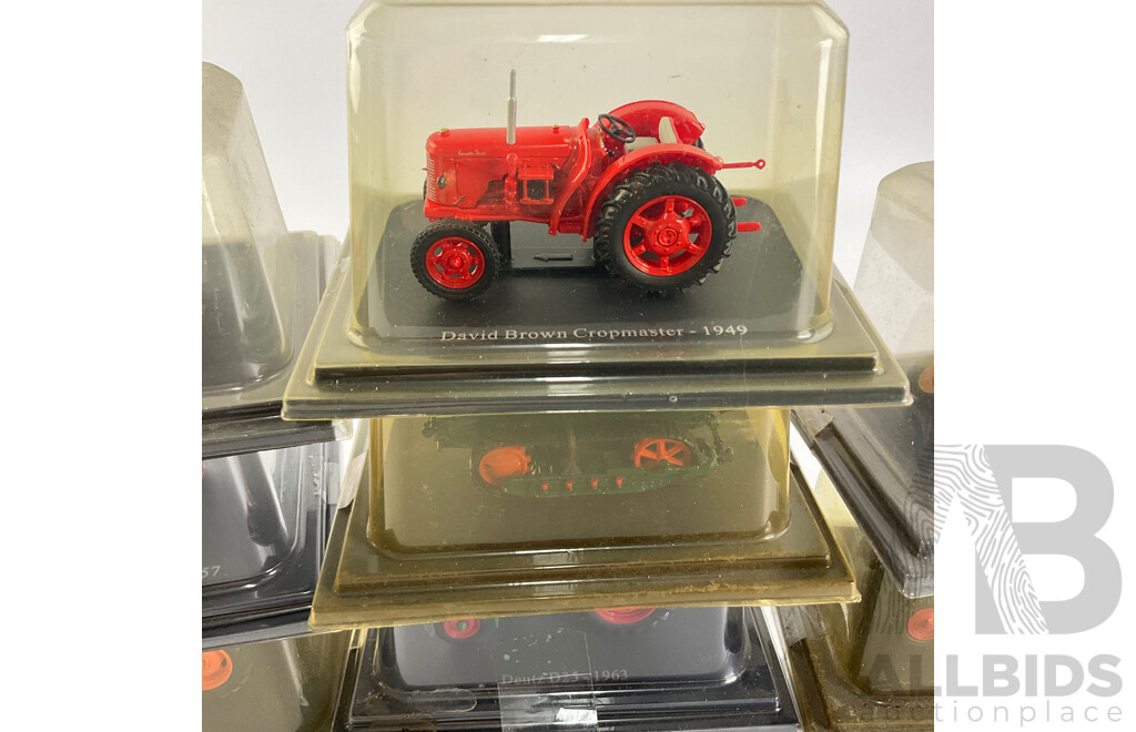 Collection of Cased Diecast Tractors Including Fordson, Massey-Harris, Fiat and More