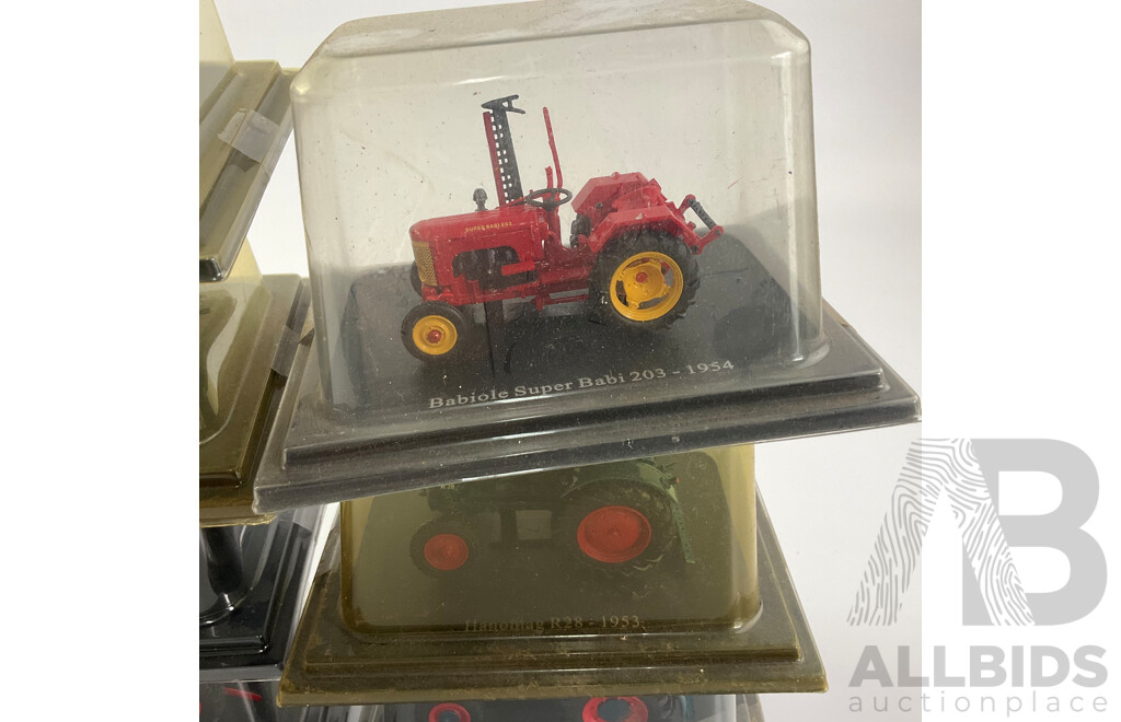 Collection of Cased Diecast Tractors Including Fordson, Massey-Harris, Fiat and More