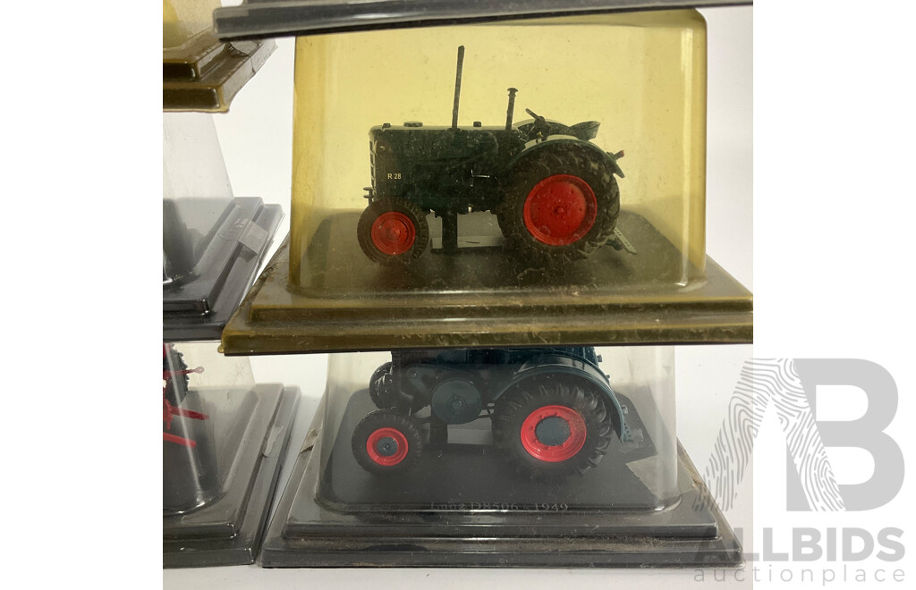 Collection of Cased Diecast Tractors Including Fordson, Massey-Harris, Fiat and More