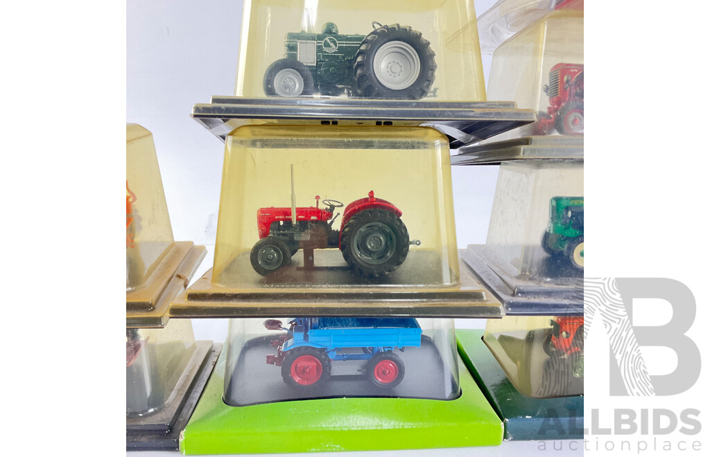 Collection of Cased Diecast Tractors Including Massey Ferguson, Allis-Chalmers, Case International and More