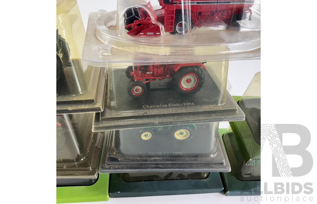 Collection of Cased Diecast Tractors Including Massey Ferguson, Allis-Chalmers, Case International and More