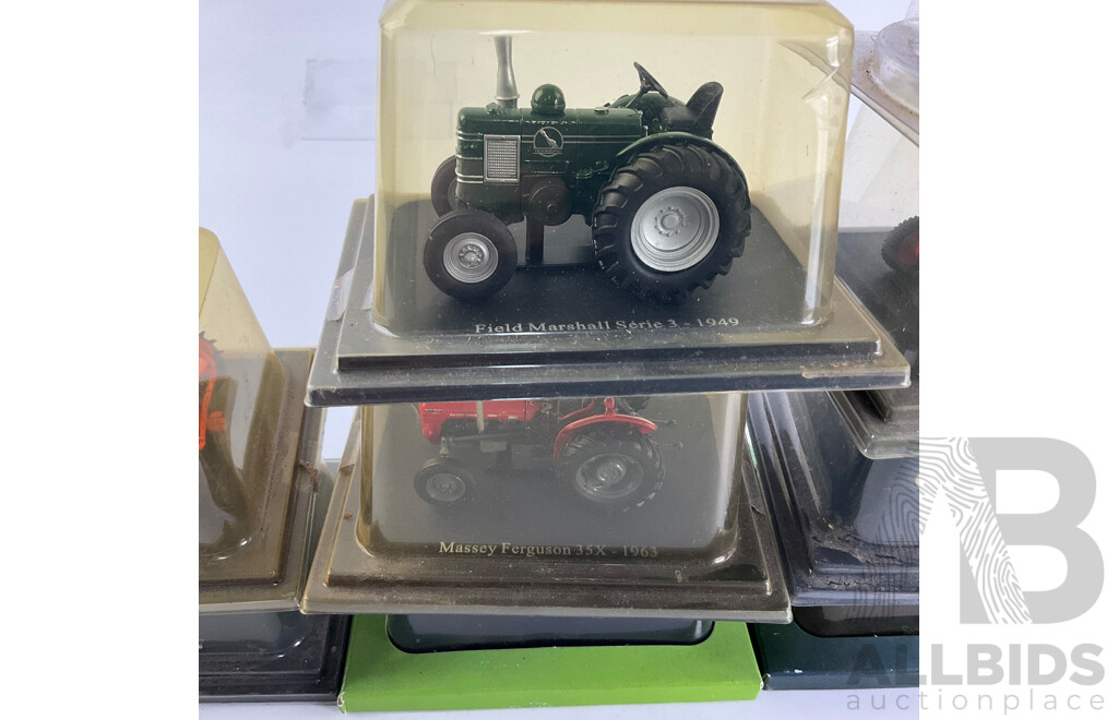 Collection of Cased Diecast Tractors Including Massey Ferguson, Allis-Chalmers, Case International and More