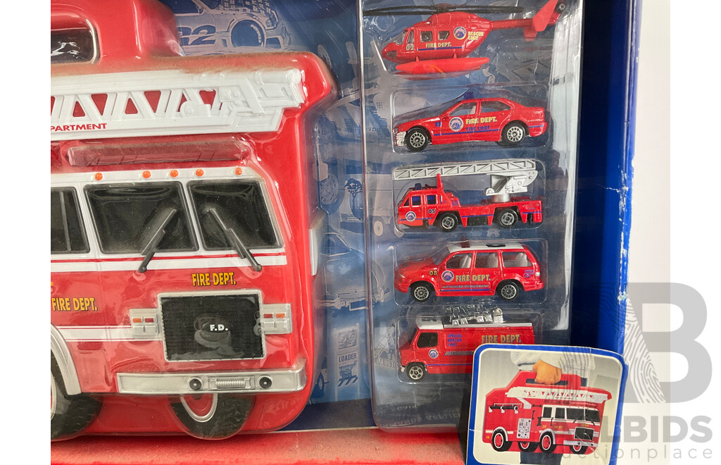 Action City Fire Engine Carry Case and Vehicles with Directive Voice Patrol Command Car in Original Boxes