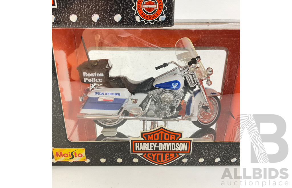 Maisto Diecast Harley Davidson Police Motorcycles Including Alabama State Trooper, Boston P.D and Milwaukee P.D - 1:18 Scale