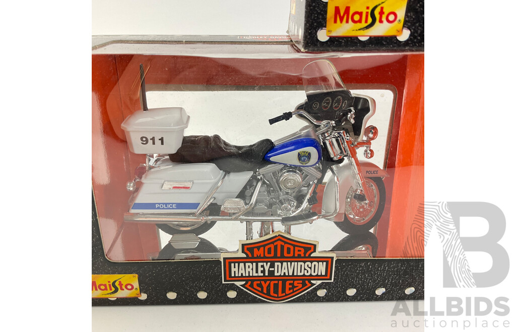 Maisto Diecast Harley Davidson Police Motorcycles Including Alabama State Trooper, Boston P.D and Milwaukee P.D - 1:18 Scale