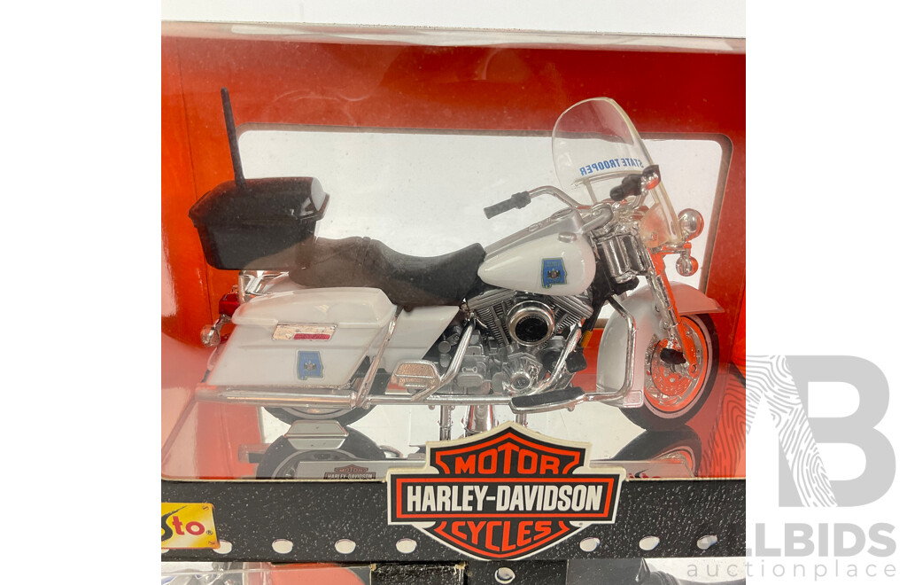 Maisto Diecast Harley Davidson Police Motorcycles Including Alabama State Trooper, Boston P.D and Milwaukee P.D - 1:18 Scale