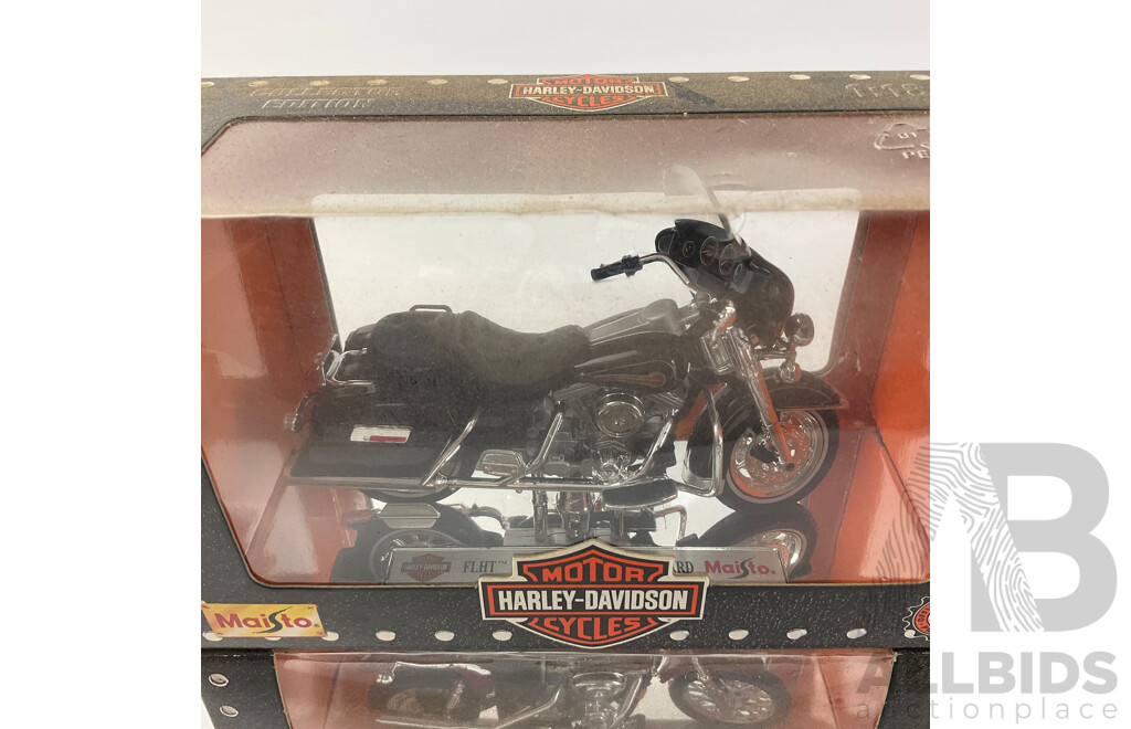 Maisto Diecast Harley Davidson Motorcycles Including 1999, 2001 Low Riders, 2000 FXD Dyna Super Glide and FLHT Electra Glide Standard - 1:18 Scale