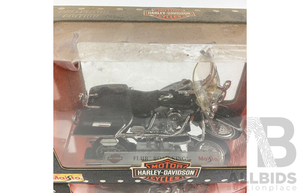 Maisto Diecast Harley Davidson Motorcycles Including 1999 FXSTS Sprnger Softail, FLSTS Heritage Springer, 2000 FLHRC Road King Classic, FLHR Road King - 1:18 Scale