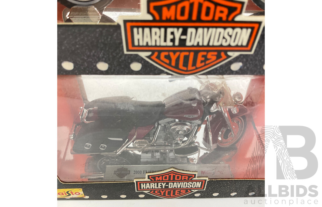 Maisto Diecast Harley Davidson Motorcycles Including 1999 FXSTS Sprnger Softail, FLSTS Heritage Springer, 2000 FLHRC Road King Classic, FLHR Road King - 1:18 Scale