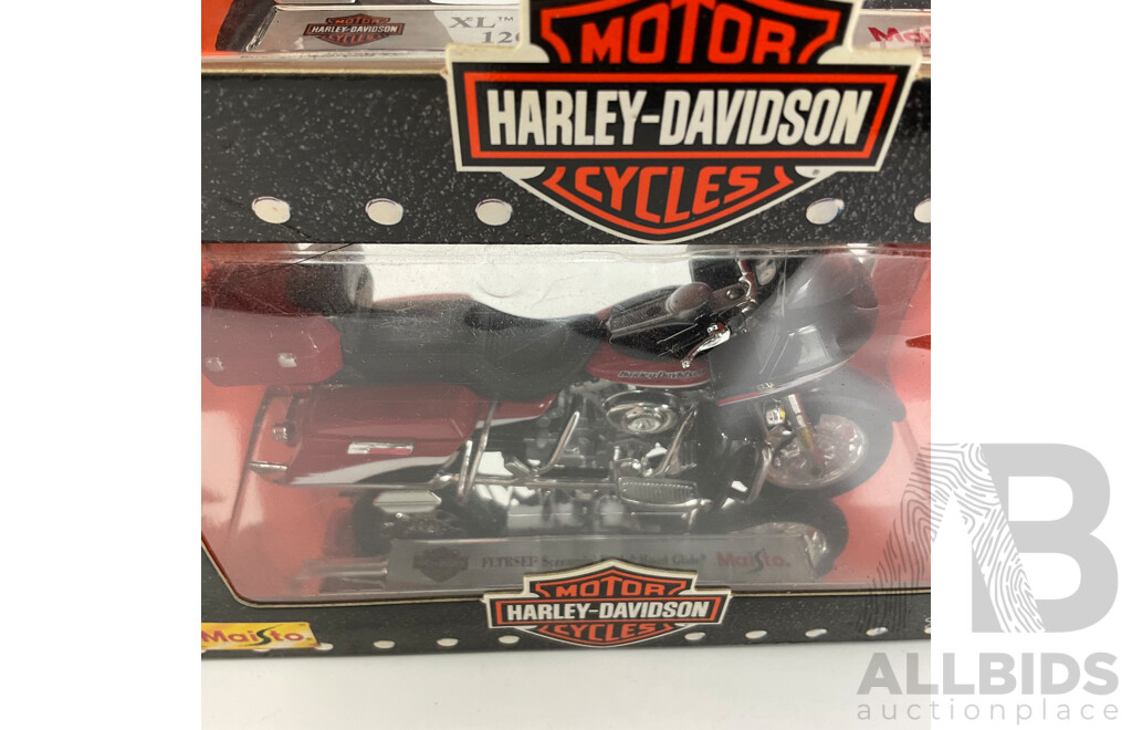 Maisto Diecast Harley Davidson Motorcycles Including FLTRSEI Screaming Eagle Road Glide, 1999 1200 Custom Sportster, 91 FXDB Sturgis, 2000FXDX Dyna Super Glide Sport - 1:18 Scale