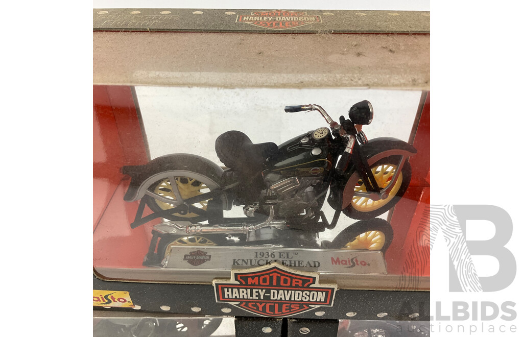 Maisto Diecast Harley Davidson Motorcycles Including 1936 EL Knucklehead, 1948 FL Panhead, 1942 WLA Flathead - 1:18 Scale