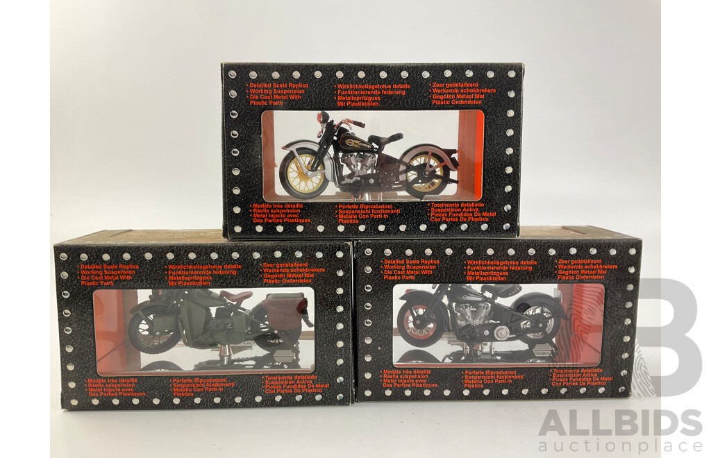 Maisto Diecast Harley Davidson Motorcycles Including 1936 EL Knucklehead, 1948 FL Panhead, 1942 WLA Flathead - 1:18 Scale