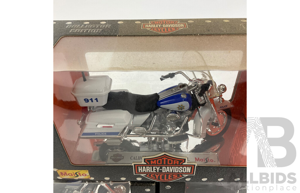 Maisto Diecast Harley Davidson Police Motorcycles Including Florida Highway Patrol, California Highway Patrol, Virginia State Police - 1:18 Scale