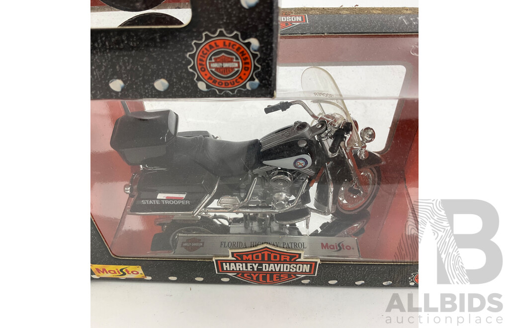 Maisto Diecast Harley Davidson Police Motorcycles Including Florida Highway Patrol, California Highway Patrol, Virginia State Police - 1:18 Scale