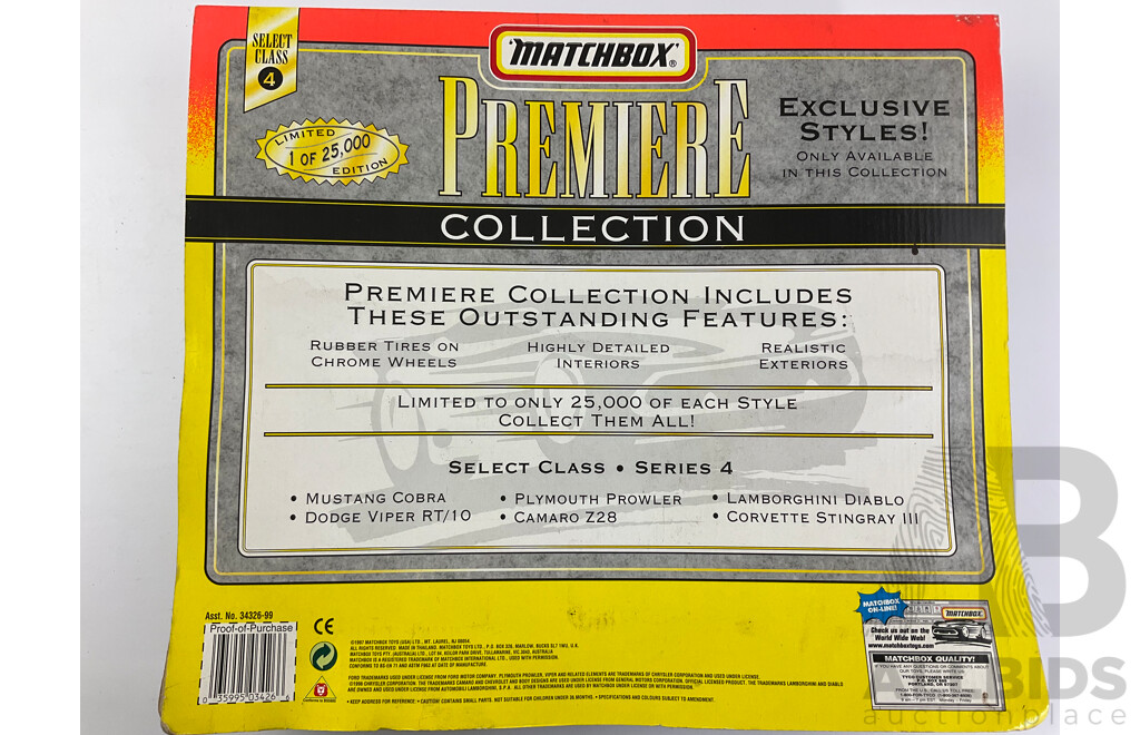 1997 Matchbox Premiere Collection Including Mustang Cobra, Camaro Z28 Dodge Viper and More