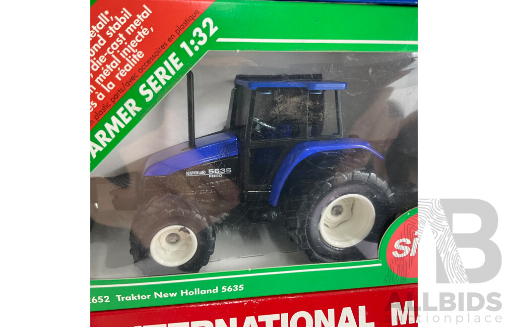 Vintage Diecast Tractors Including Ertl Case International and New Holland 8560 with Siku New Holland 5635