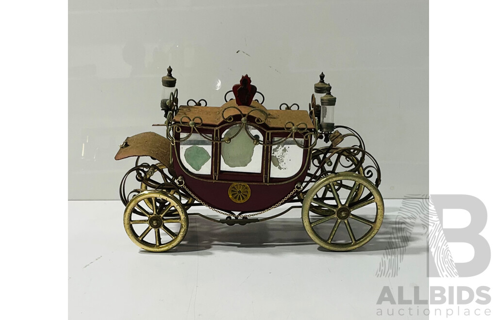 Vintage Miniature Carriage with Mirrored Windows and Storage Compartment