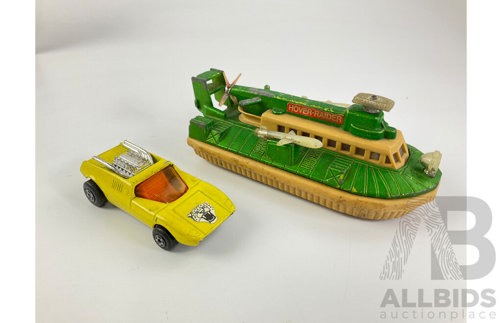 Vintage Diecast Tomica Vehicles Including Mechanical Street Sweeper, Ohara Snow Tiger, Lamborghini Cheetah, Matchbox Gnat MK 1 Trainer, Hover Raider, Poressed Steel Ambulance and Army Truck