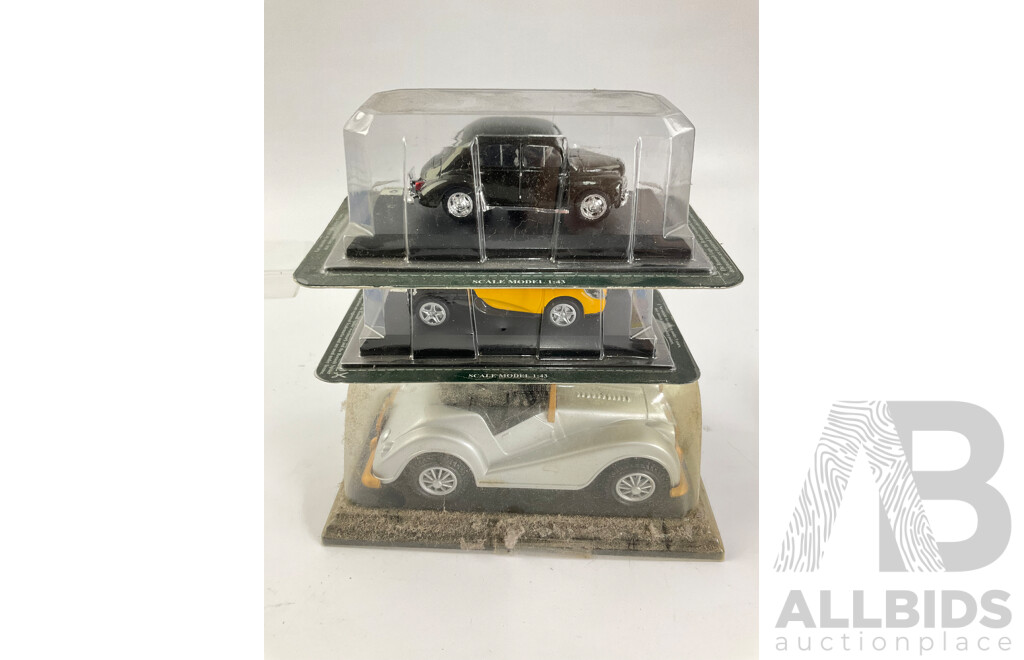 Collection of Diecast Vehicles Including Revell Messerschmidt KR200, Humber, Mercury, Biante Ford Ute, Clock Work Chickens and More