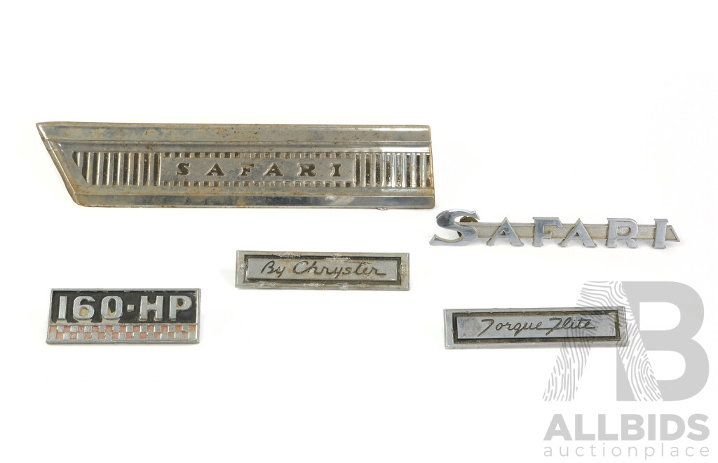 Vintage Valiant Badges Including Safari, 160.HP - Torque Flite and by Chrysler