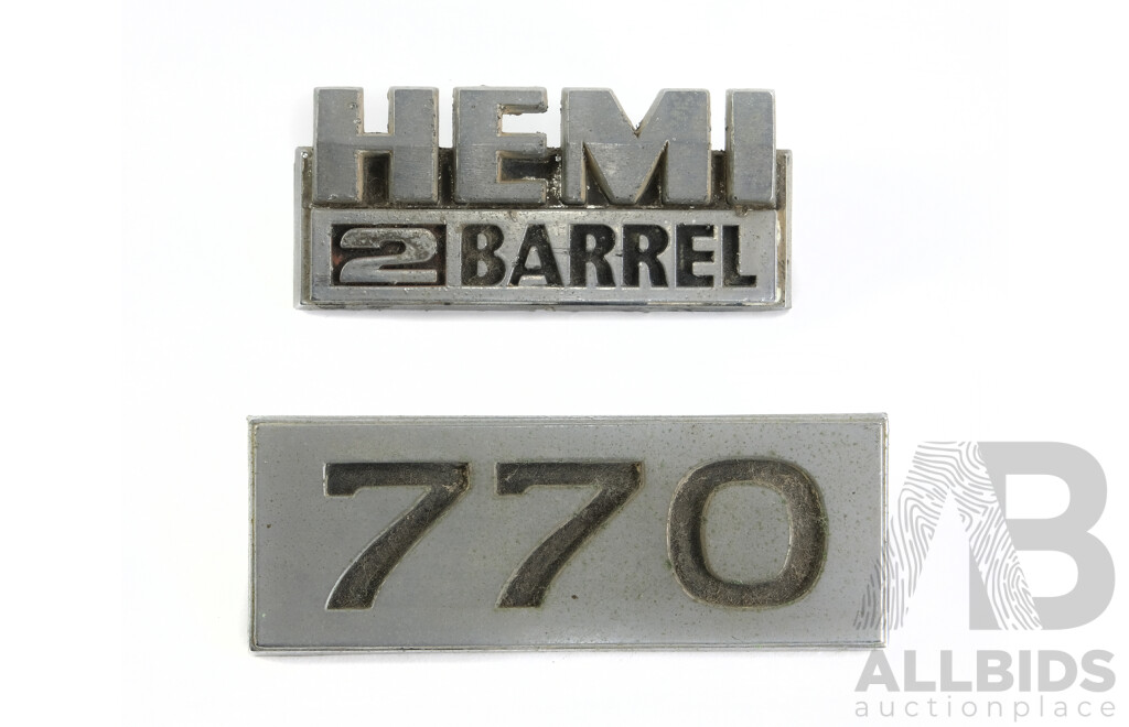Vintage Valiant Hemi 2 Barrel and VF/VG 770 Badges