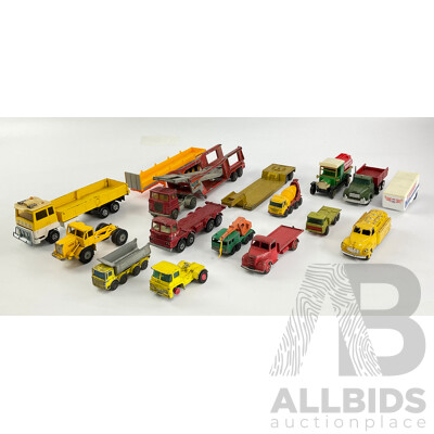 Collection of Diecast Trucks and Trailers Including Matchbox Super Kings and Dinky Toys