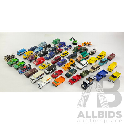 Collection of Diecast Vans, Utilities, Trucks, 4x4s and Tractors Including Matchbox and Hot Wheels