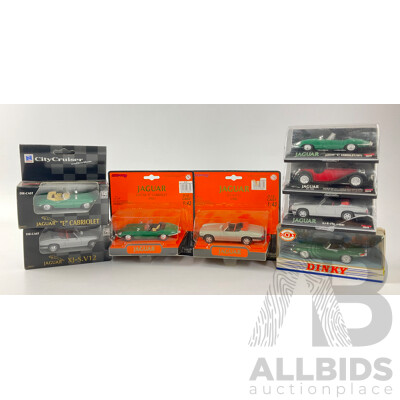 Collection of Diecast Newray and Dinky 1:43 Scale Jaguars Including E Type, XJS V12, SS 100