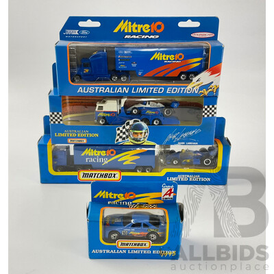 Collection of Matchbox Mitre Ten Limited Edition Race Cars and Transporter Trucks Including Mark Larkham Group ‘A’