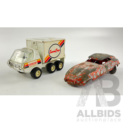 Vintage Clover Toys Pressed Steel Tipping Truck, Made in Korea and Lone Star Diecast Jaguar for Restoration