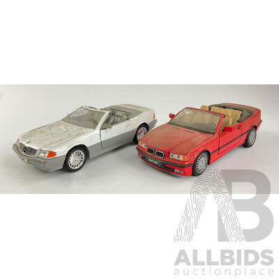 Diecast 1989 Mercedes Benz 500 SL and BMW 328I with Functional Steering