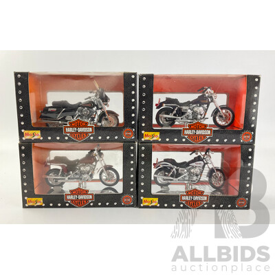 Maisto Diecast Harley Davidson Motorcycles Including 1999, 2001 Low Riders, 2000 FXD Dyna Super Glide and FLHT Electra Glide Standard - 1:18 Scale