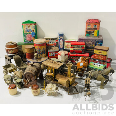 Collection of Novelty Tins and More Including Brass Statues, Metal Sculptures and Much More