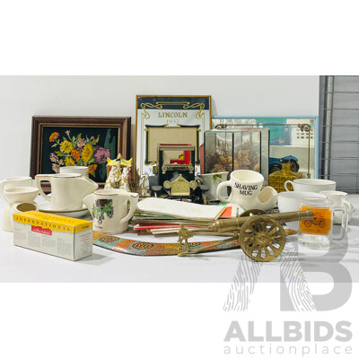 Very Large Collection Decorator Items Including Ceramic Statues, Painted Boomerang, Native Flower Display and More