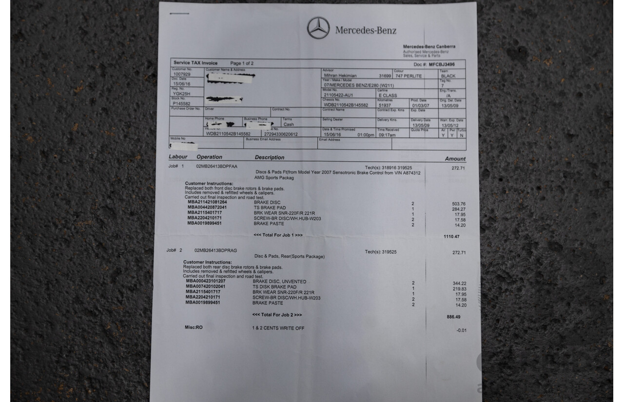 01/2008 Mercedes Benz E280 Elegance 211 MY07 Upgrade 4D Sedan Perlite Grey Metallic V6 3.0L