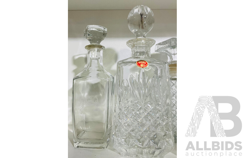 Collection of Five Crystal Glass Decanters and Stoppers
